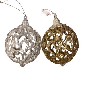 Silver Gold Holiday ornate glitter jewel ball Christmas ornament sparkle Glam